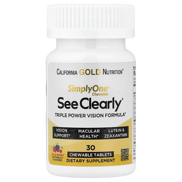 California Gold Nutrition, SimplyOne&reg;, See Clearly, потрійний засіб для підтримки зору, з лютеїном, зеаксантином, вітамінами, мікроелементами й рослинними екстрактами, зі смаком лісових ягід, 30 жувальних таблеток 93804 фото