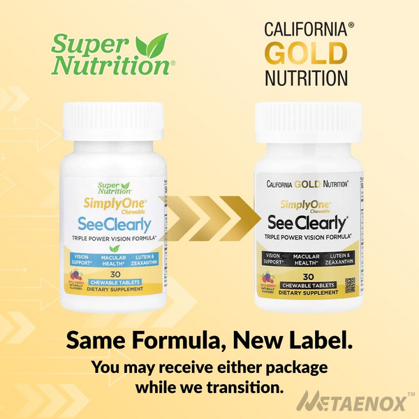 California Gold Nutrition, SimplyOne&reg;, See Clearly, потрійний засіб для підтримки зору, з лютеїном, зеаксантином, вітамінами, мікроелементами й рослинними екстрактами, зі смаком лісових ягід, 30 жувальних таблеток 93804 фото